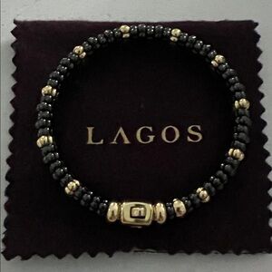 Lagos Black Ceramic and 18k Gold Beaded Bracelet